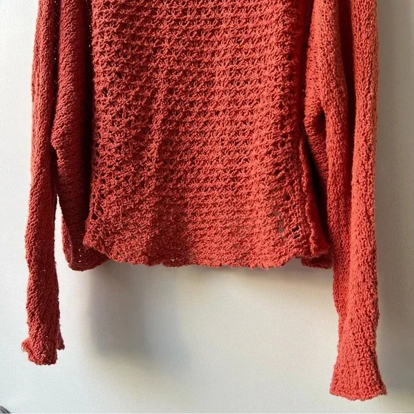 Free People V-Neck Crochet Boho Sweater - Burnt Orange - Size M - Picture 8 of 12